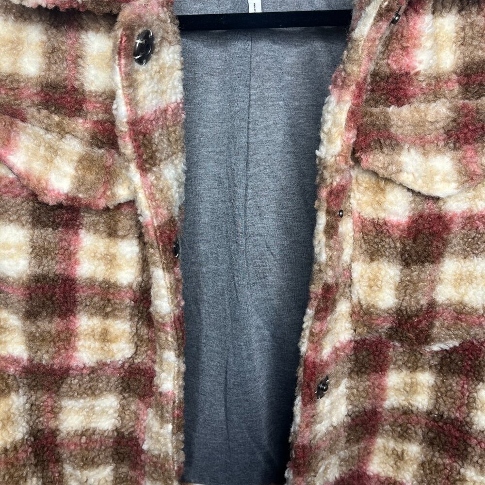 Avec Les Filles Beige Brown Plaid Sherpa Trucker Jacket EUC sz M - Picture 12 of 12